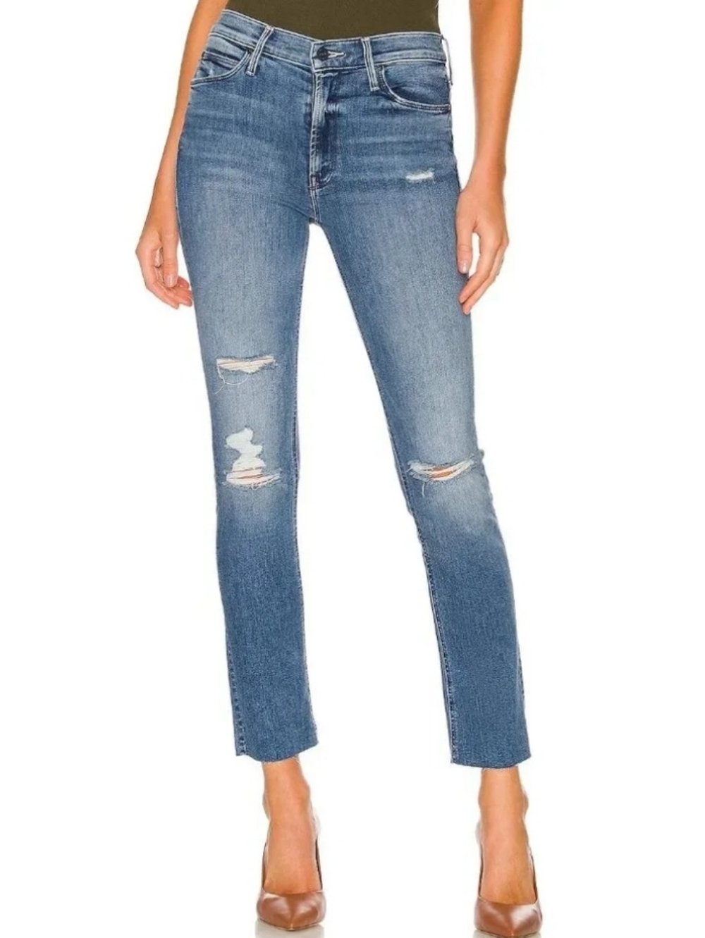 《 Mother 》Mid Rise Dazzler Ankle Fray Jeans